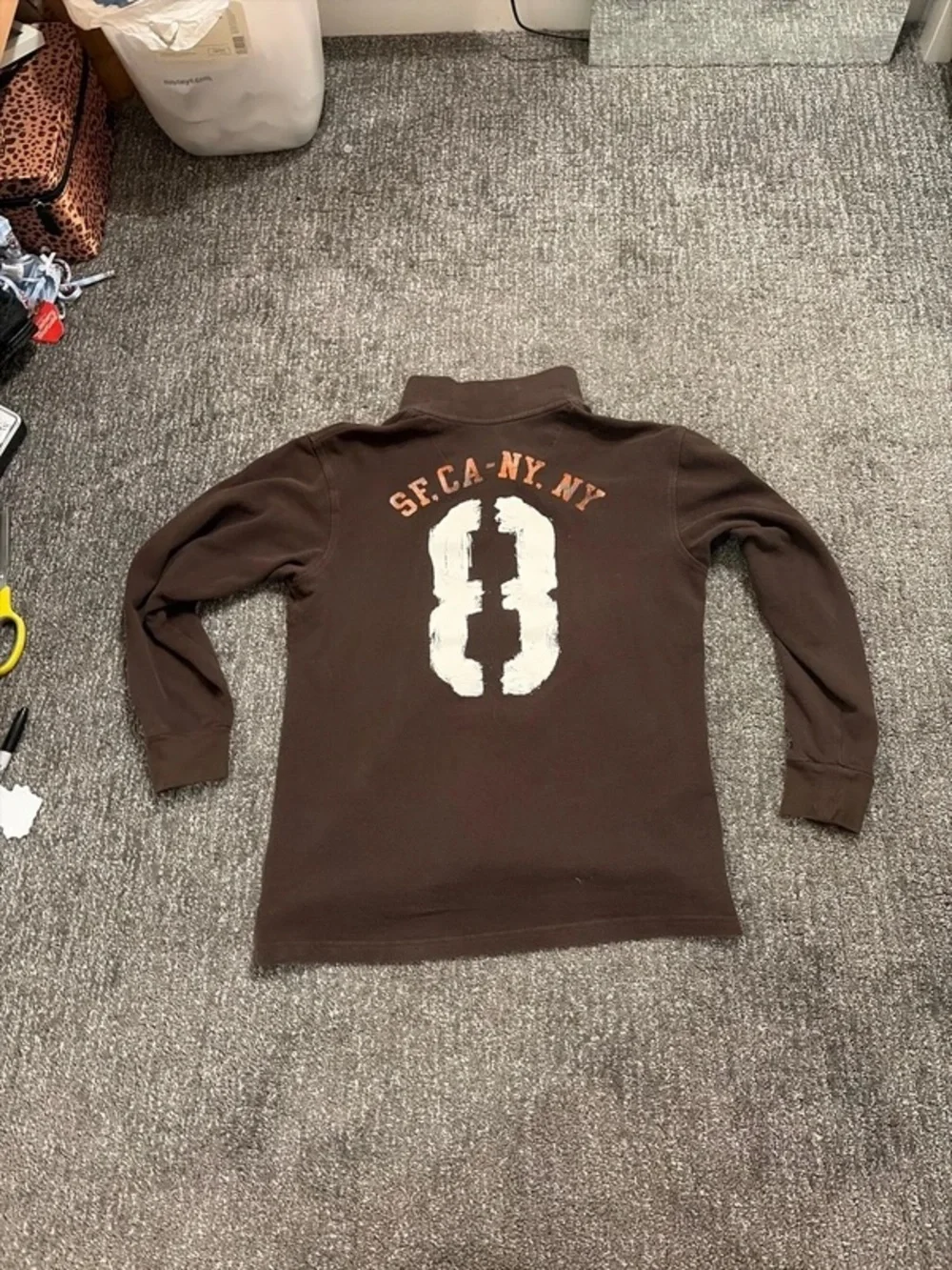 GAP Brown Long Sleeve Polo with Contrast Embroidered Detail